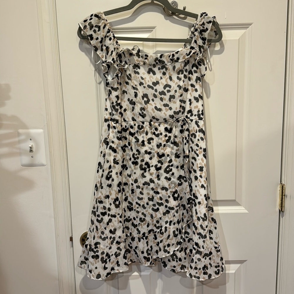 Blue Rain girls dress with cute black, brown print, size 14